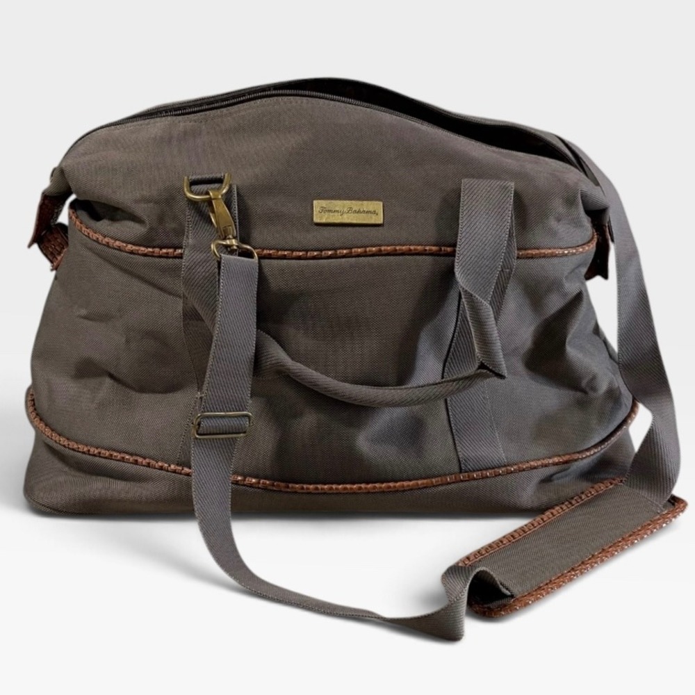 Tommy Bahama Duffel Bag Mens Woven Trim Canvas Weekender Brownish Gray
